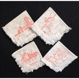Set of 4 Vintage California Souvenir Fringe Cocktail Napkins